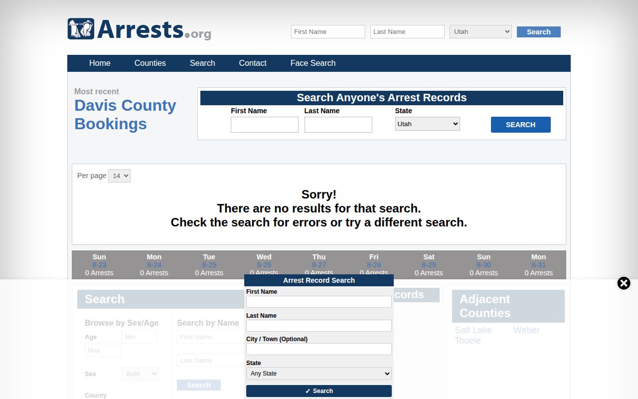 Davis County secondary arrest record page