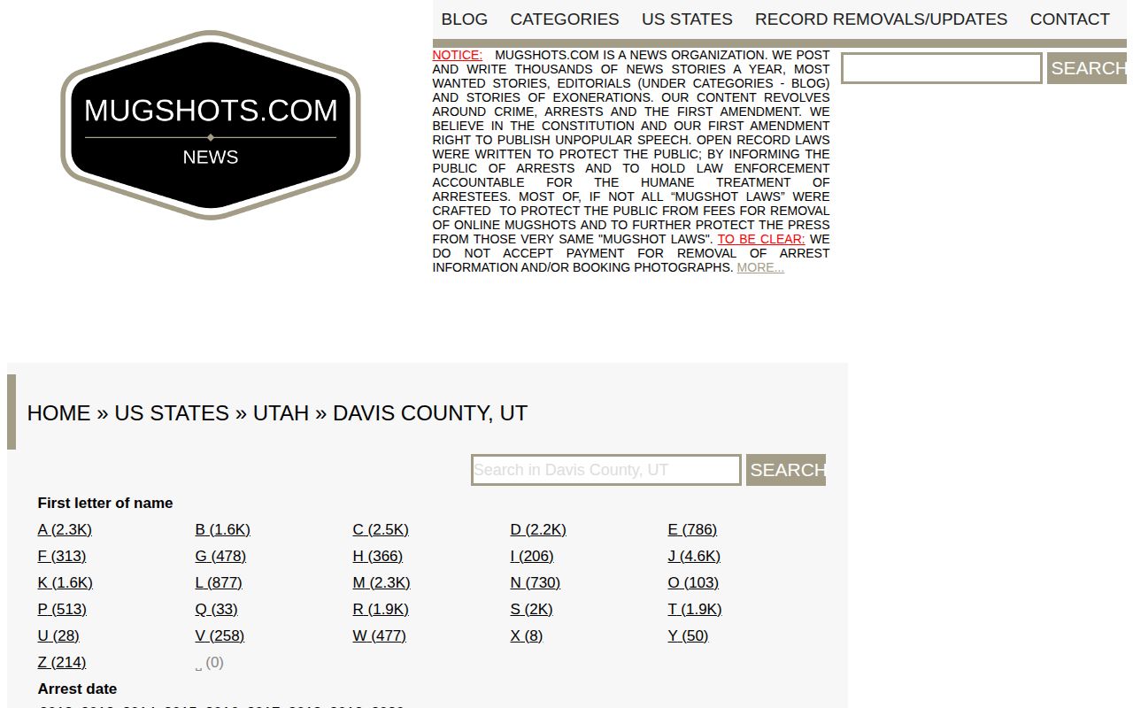 Davis County secondary booking record archive