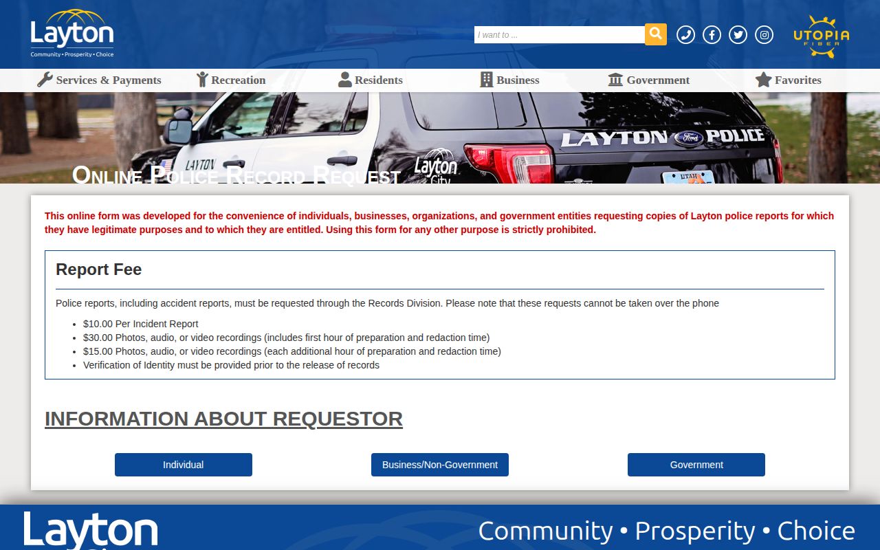 Layton Police record request route for a city arrest record