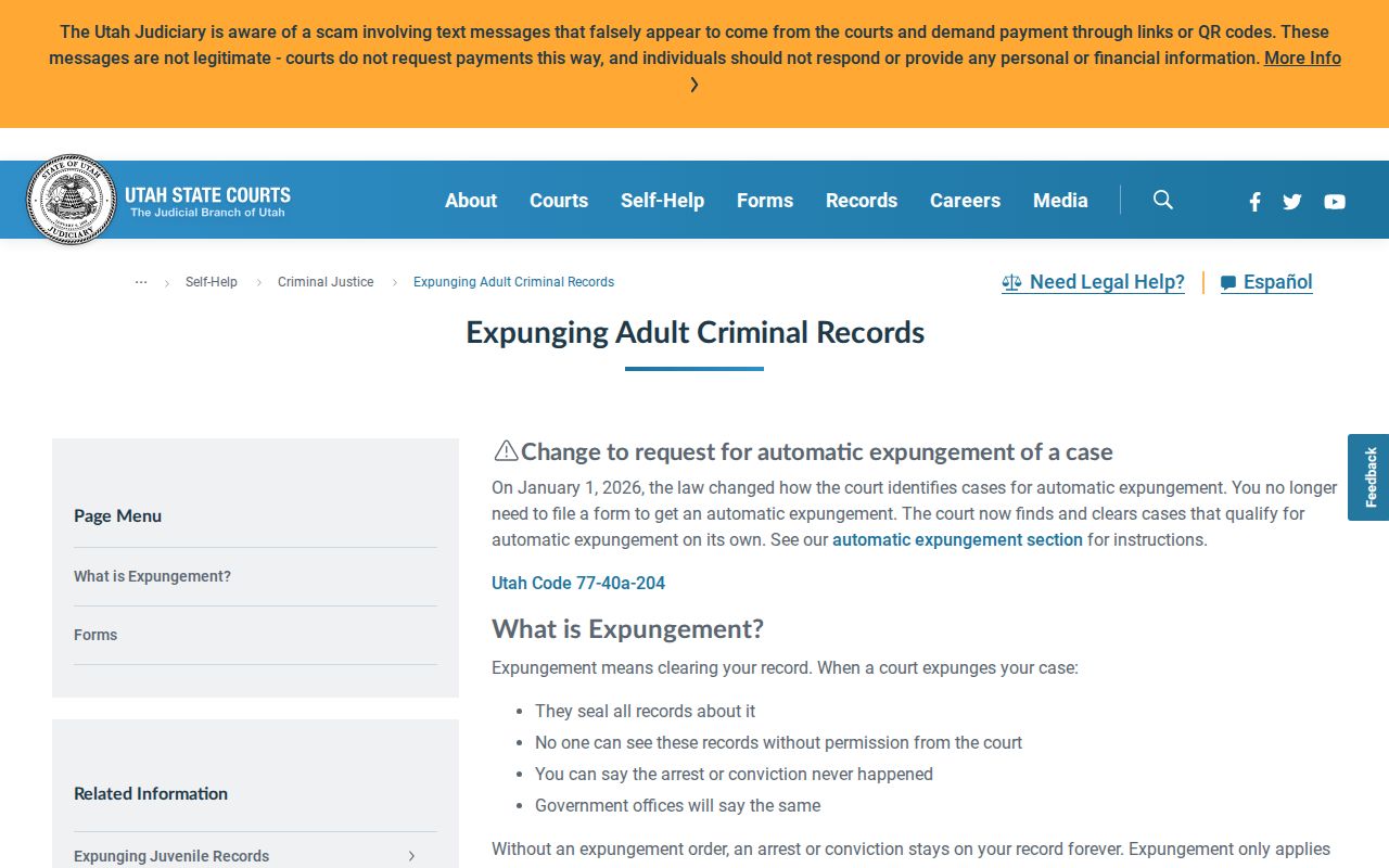 Davis County court-record expungement page
